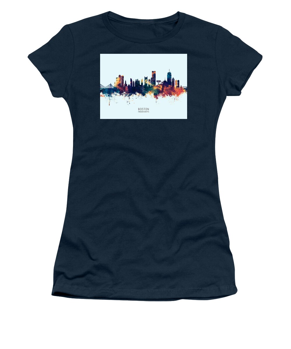 Boston Women's T-Shirt featuring the digital art Boston Massachusetts Skyline #43 by Michael Tompsett
