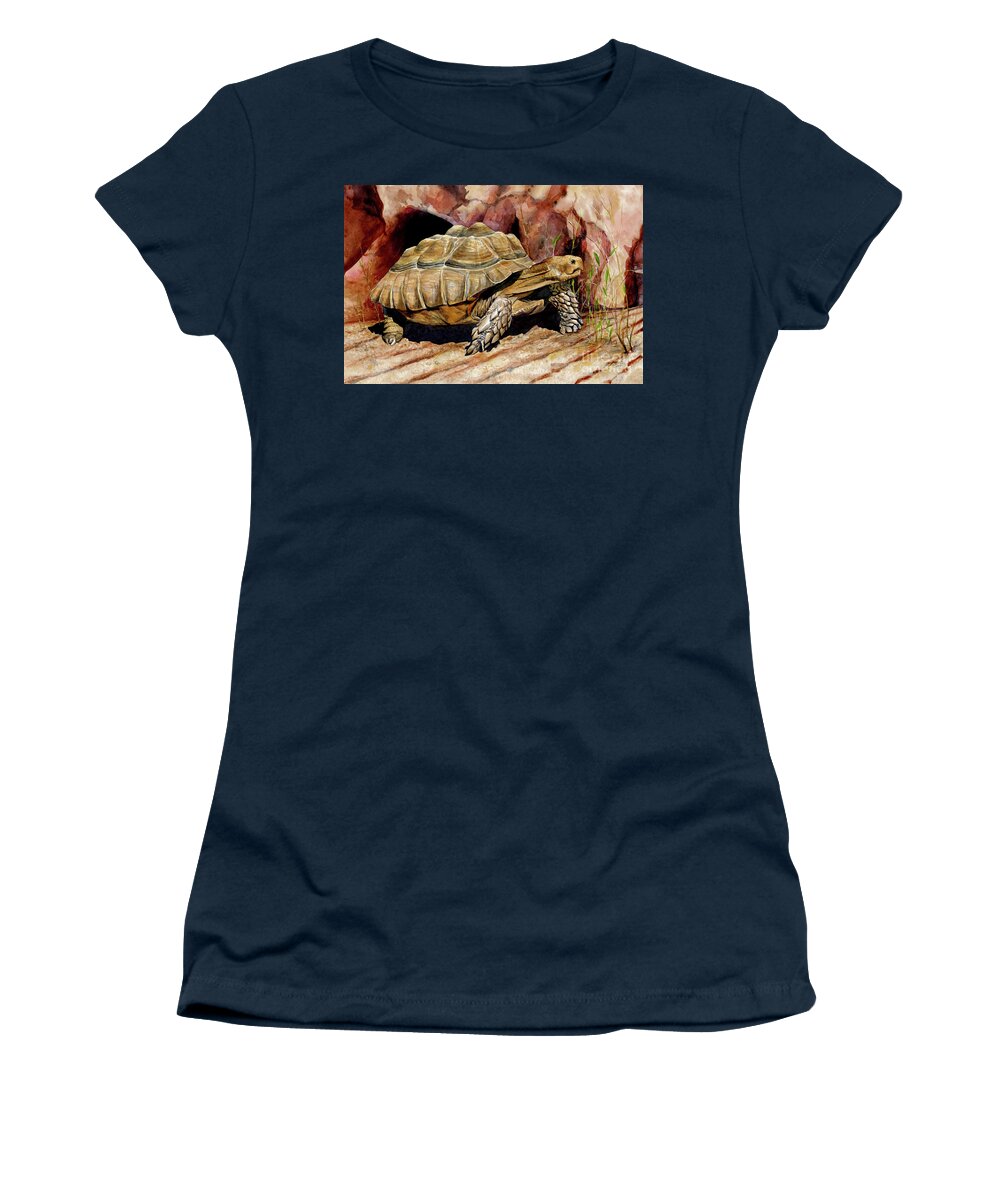 Placer Arts Women's T-Shirt featuring the painting #512 Sulcata Tortise #512 by William Lum
