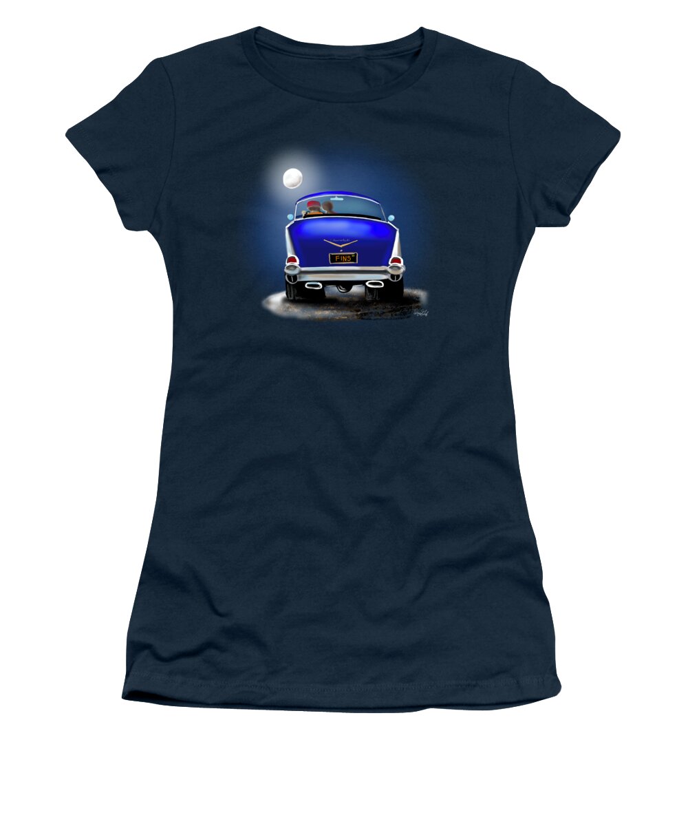55 Women's T-Shirt featuring the digital art 57 Bel Air Watching the Moon Set by Doug Gist