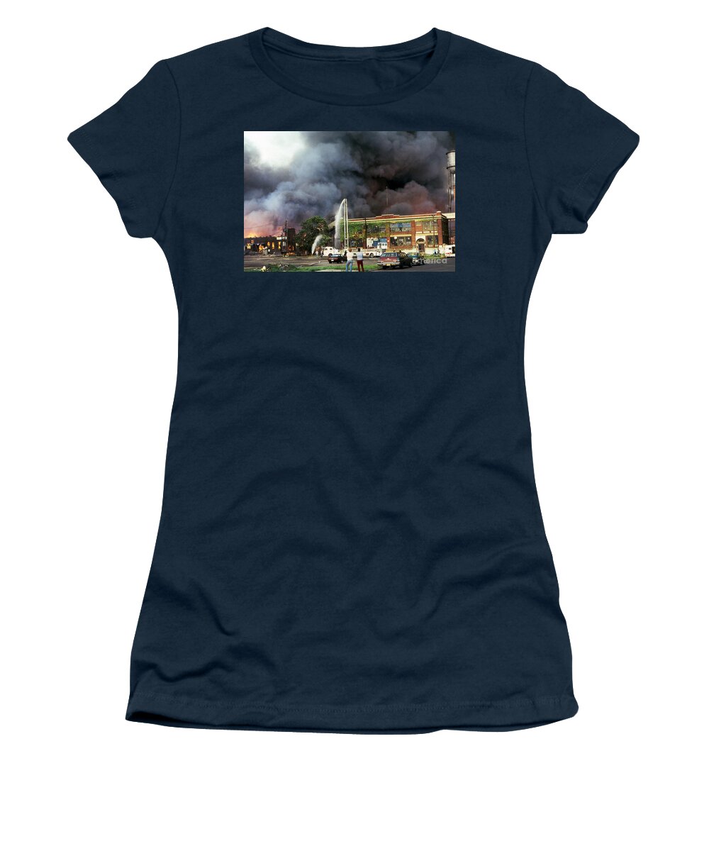 Fire Women's T-Shirt featuring the photograph 9-02-85 Passaic, NJ Labor Day Fire, Conflagration #8 by Steven Spak