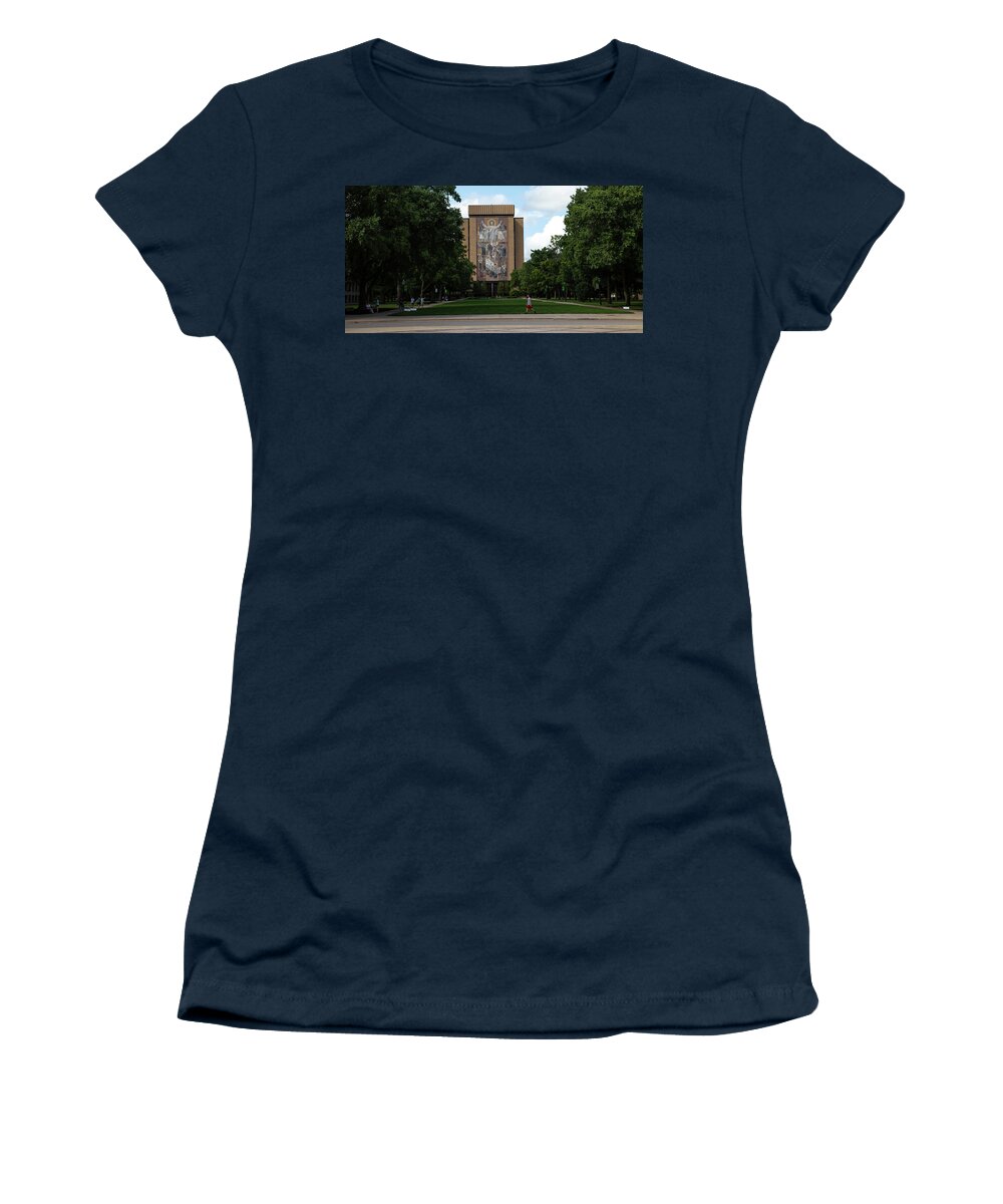 Notre Dame Fighting Irish Women's T-Shirt featuring the photograph Wide view of Touchdown Jesus World of Life Mural University of Notre Dame by Eldon McGraw