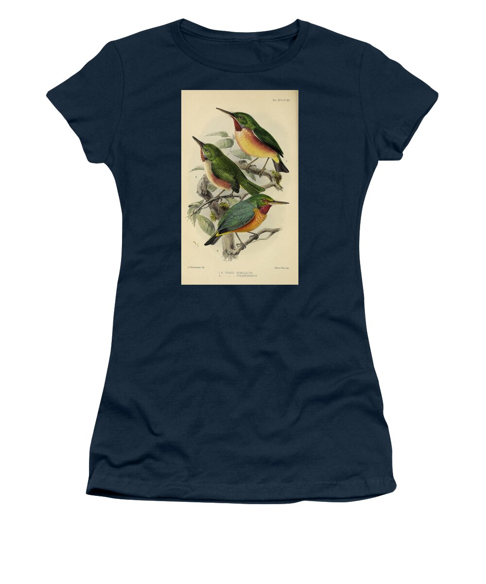 Birds Women's T-Shirt featuring the mixed media Beautiful Vintage Bird #961 by World Art Collective