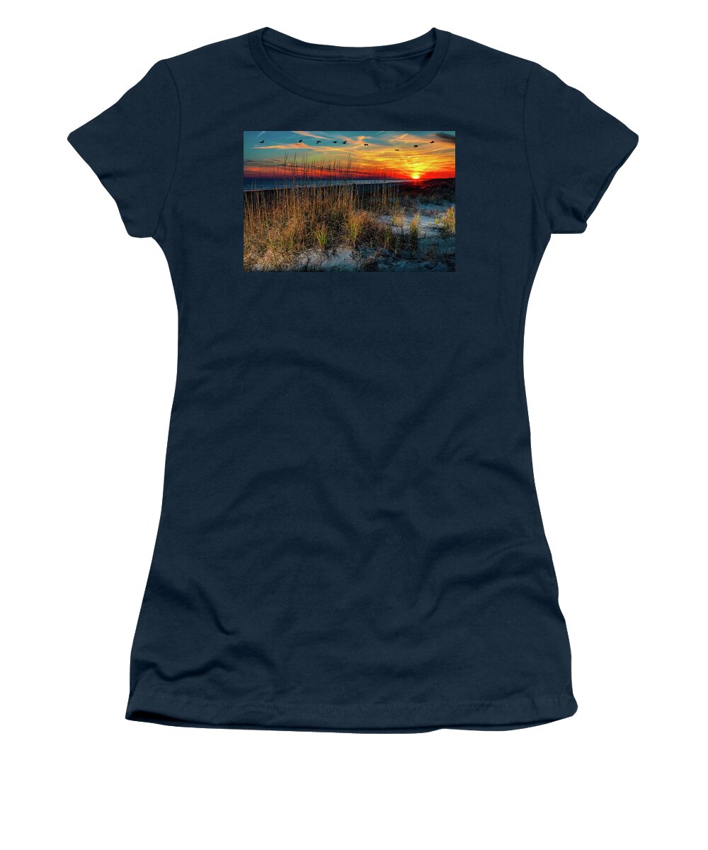 North Carolina Women's T-Shirt featuring the photograph A Day Ends on the Outer Banks by Dan Carmichael