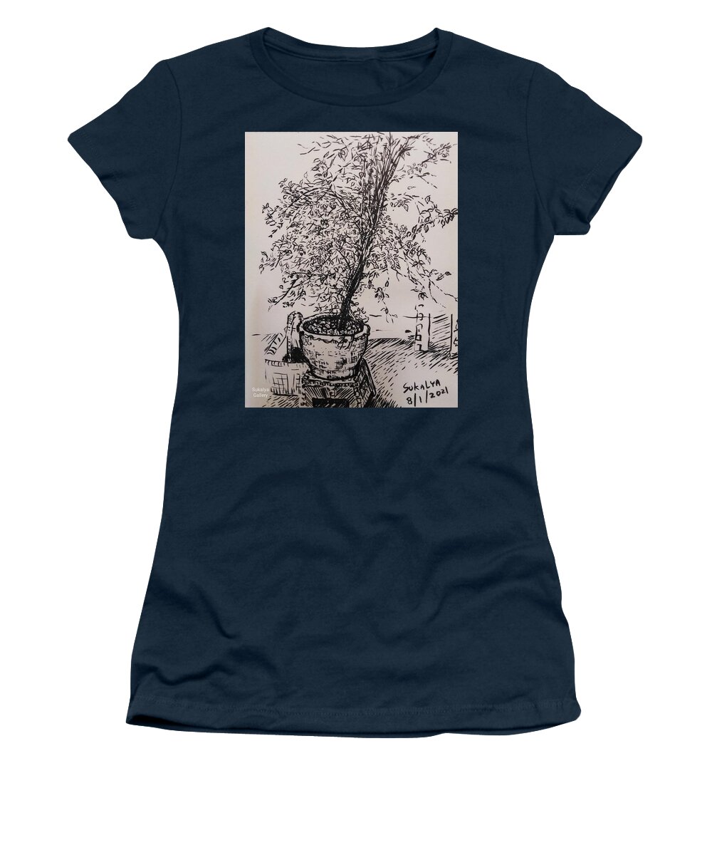 Tree Women's T-Shirt featuring the drawing A Little Tree by Sukalya Chearanantana