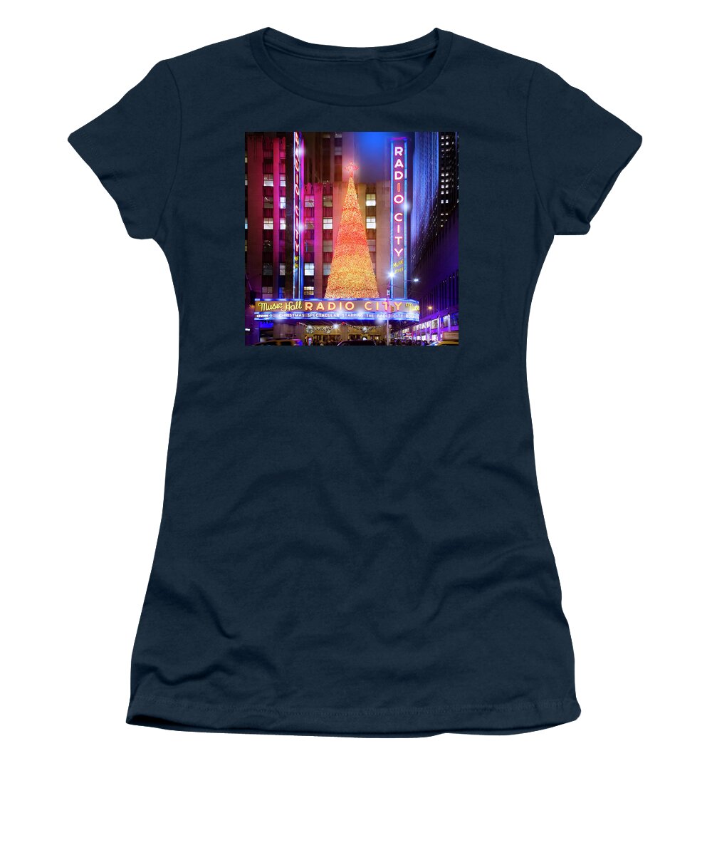 Radio City Music Hall Women's T-Shirt featuring the photograph A Radio City Music Hall Holiday by Mark Andrew Thomas