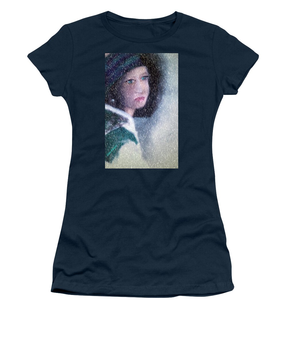 Soft Women's T-Shirt featuring the painting A Sad Gaze In The Snow by Lisa Kaiser