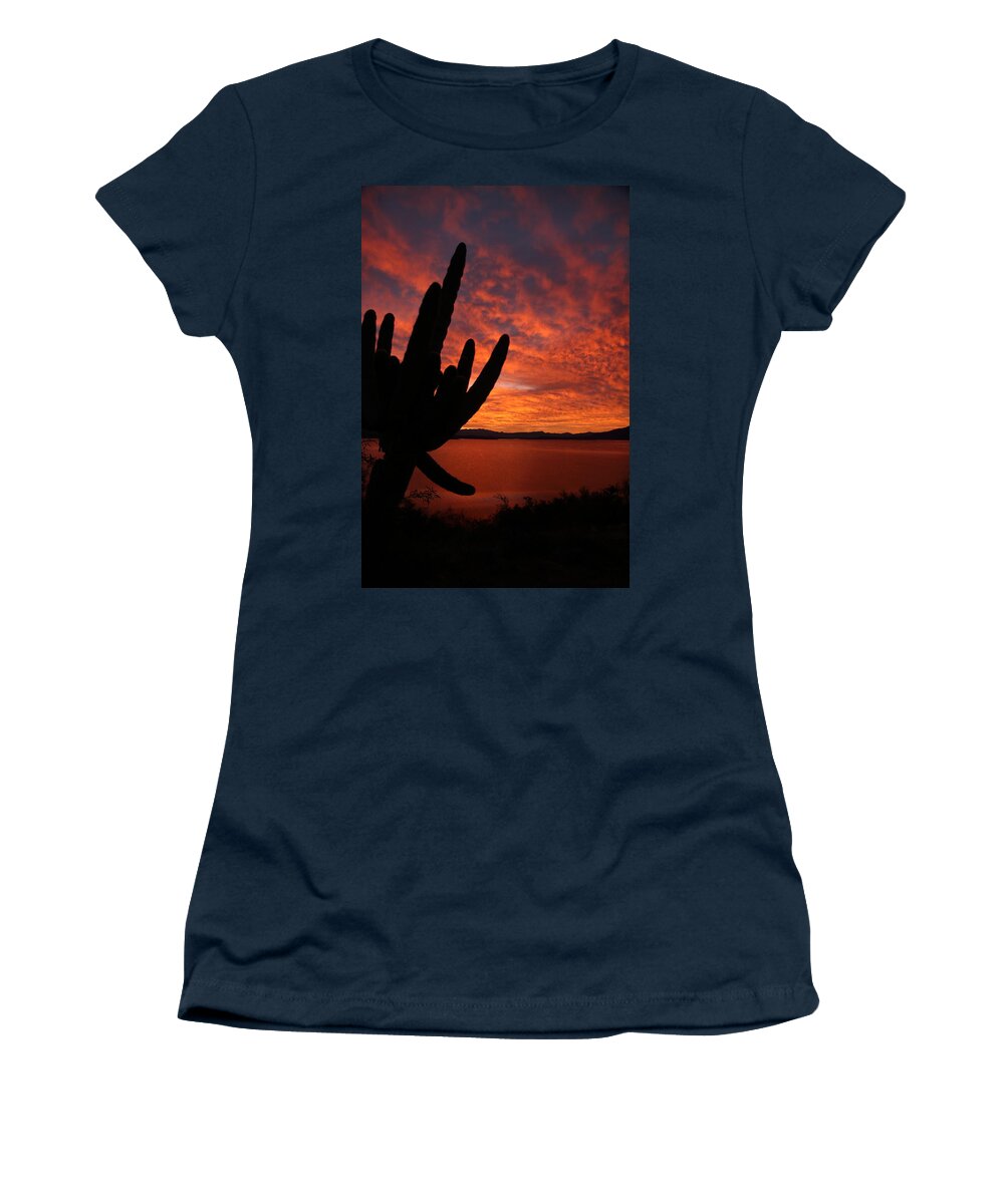 Sunrise Women's T-Shirt featuring the photograph A Saguaro Sunrise by Steve Wolfe