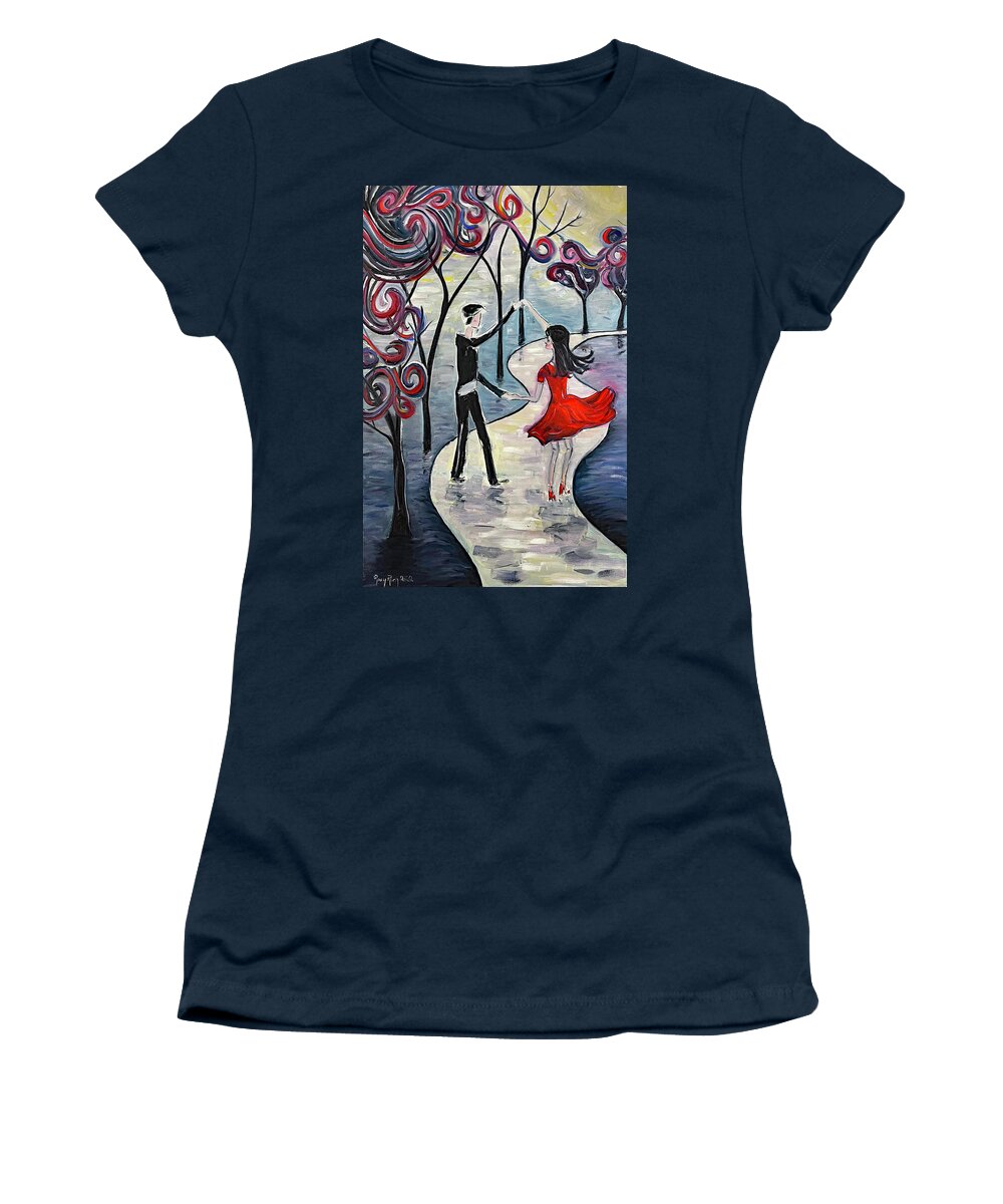 Romantic Couple Women's T-Shirt featuring the painting Dancing in the Moonlight by Roxy Rich