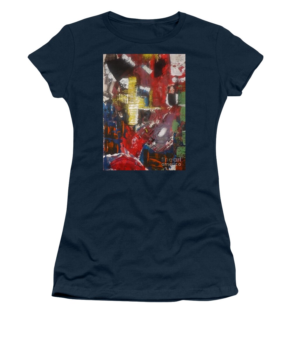 Acrylic Women's T-Shirt featuring the painting A Tinge of Jazz by Denise Morgan