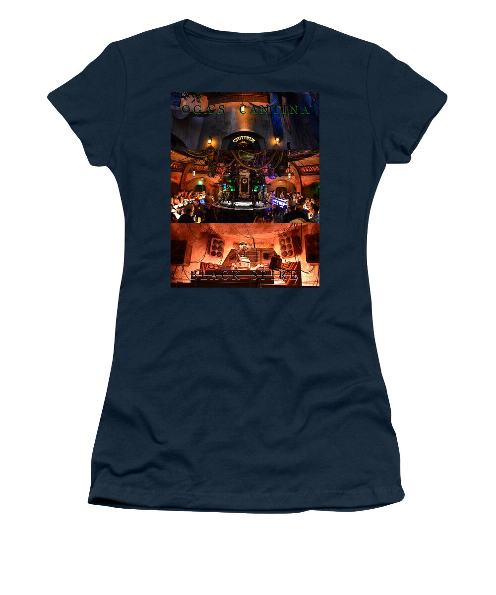 Oga's Cantina Women's T-Shirt featuring the photograph A triple shot of Oga's Cantina poster work A by David Lee Thompson
