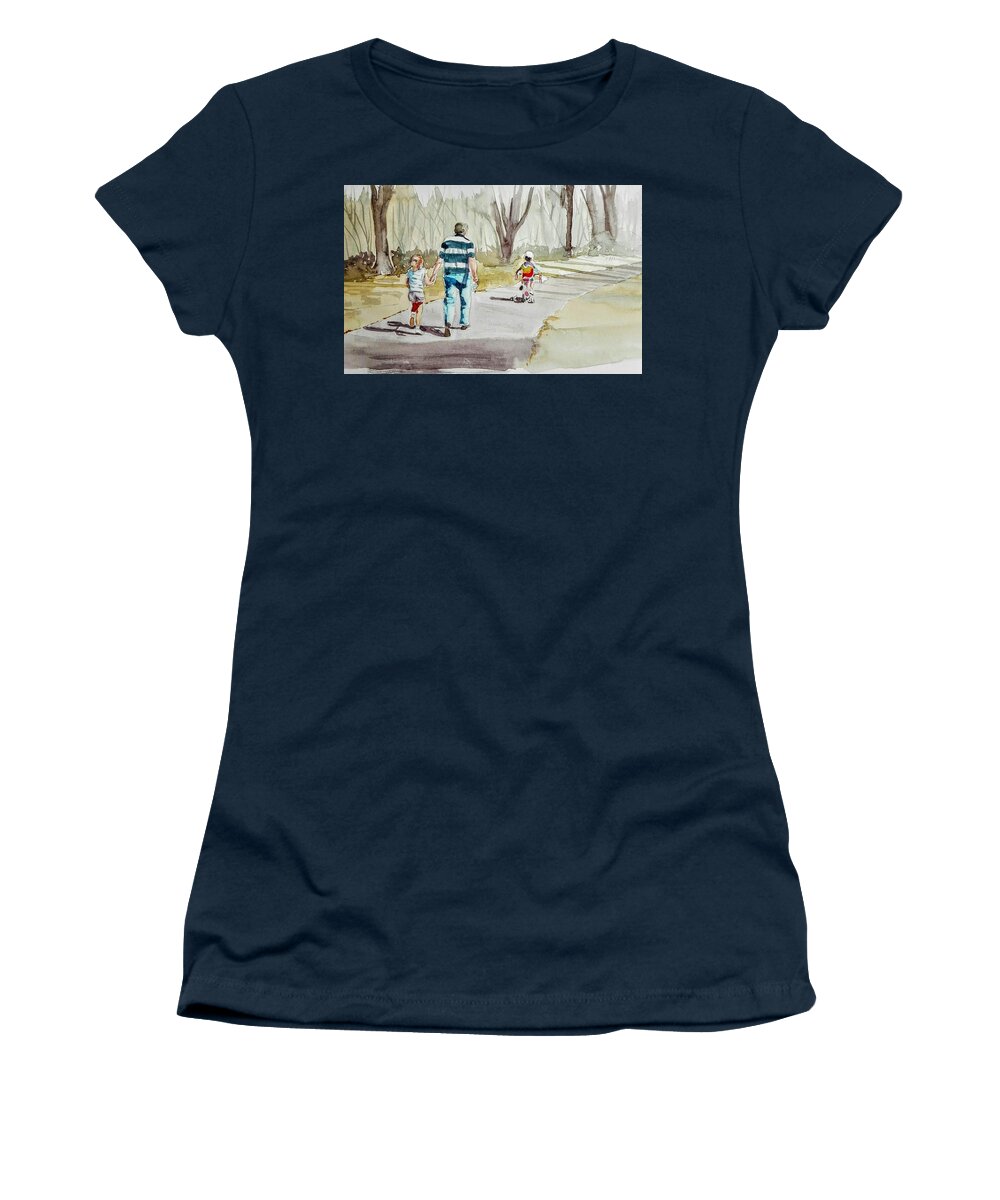 People Women's T-Shirt featuring the painting A Walk in the Park by Sandie Croft