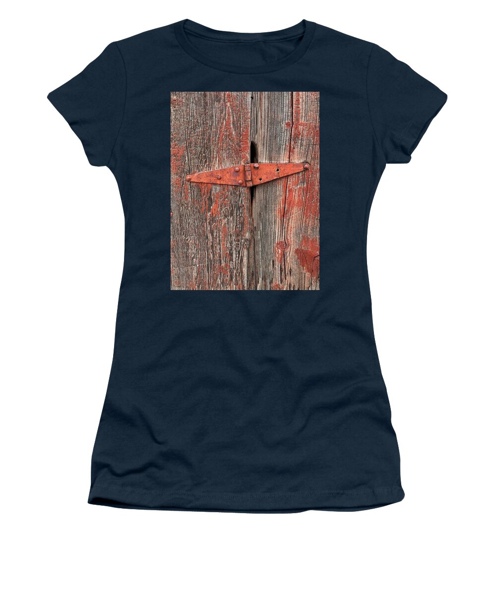 Barn Women's T-Shirt featuring the photograph Abandoned Barn Door Hinge by Jerry Abbott