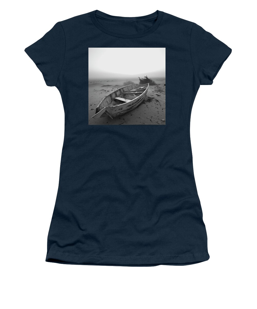 Abandoned Women's T-Shirt featuring the digital art Abandoned Motorboat on High Shore by Yo Pedro