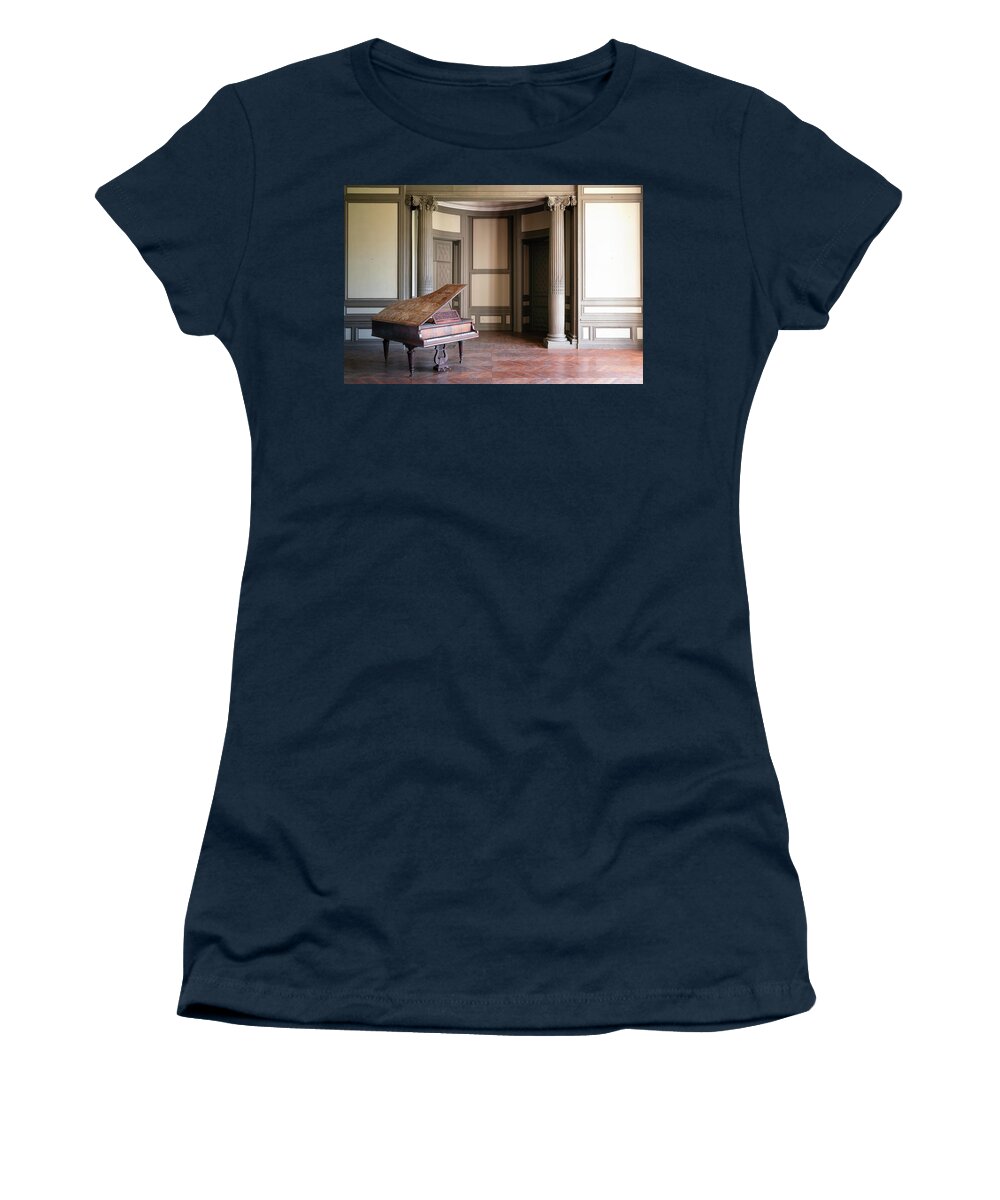 Abandoned Women's T-Shirt featuring the photograph Abandoned Piano in Beige Room by Roman Robroek