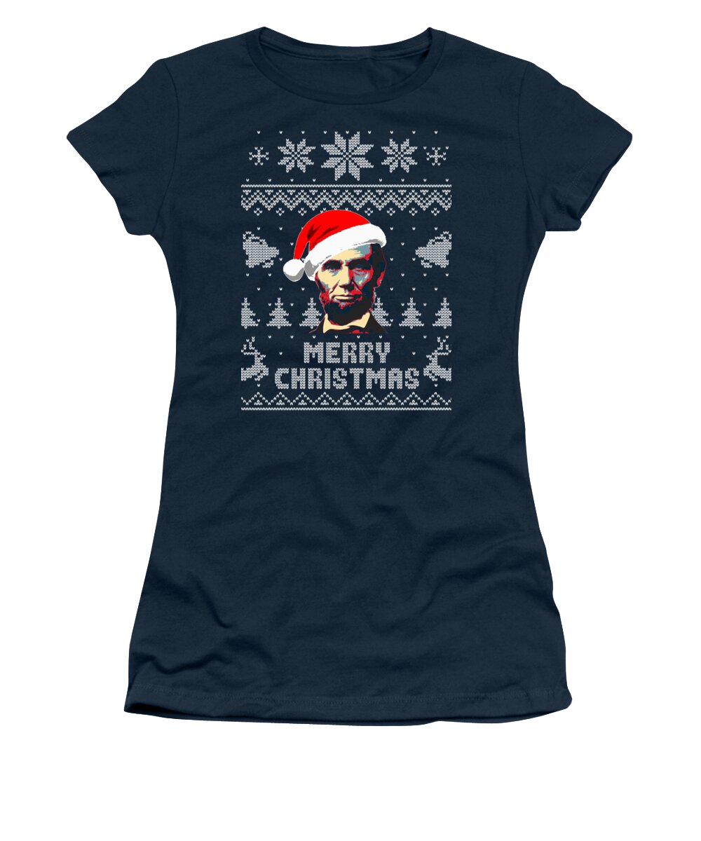 North America Women's T-Shirt featuring the digital art Abraham Lincoln Merry Christmas by Filip Schpindel