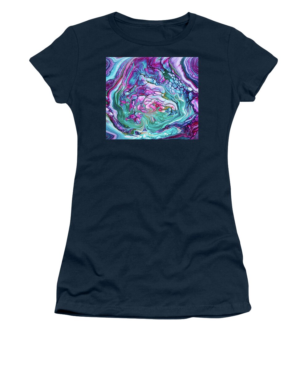 Abstract Women's T-Shirt featuring the painting Abstract Art Acrylic Fluid Painting with stunning colors by Matthias Hauser