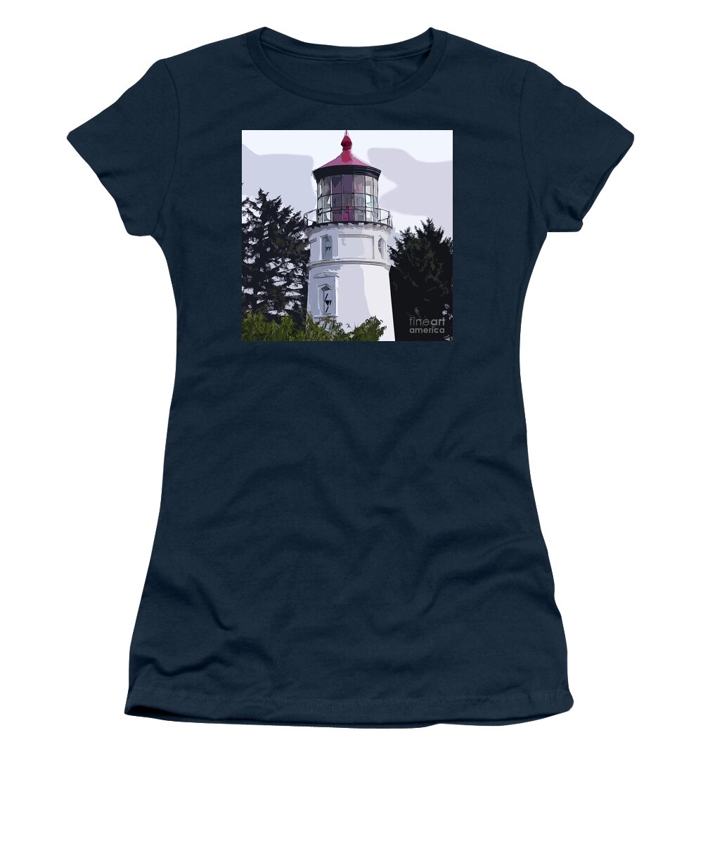 Cape-meares Women's T-Shirt featuring the digital art Abstract Cape Meares Lighthouse by Kirt Tisdale