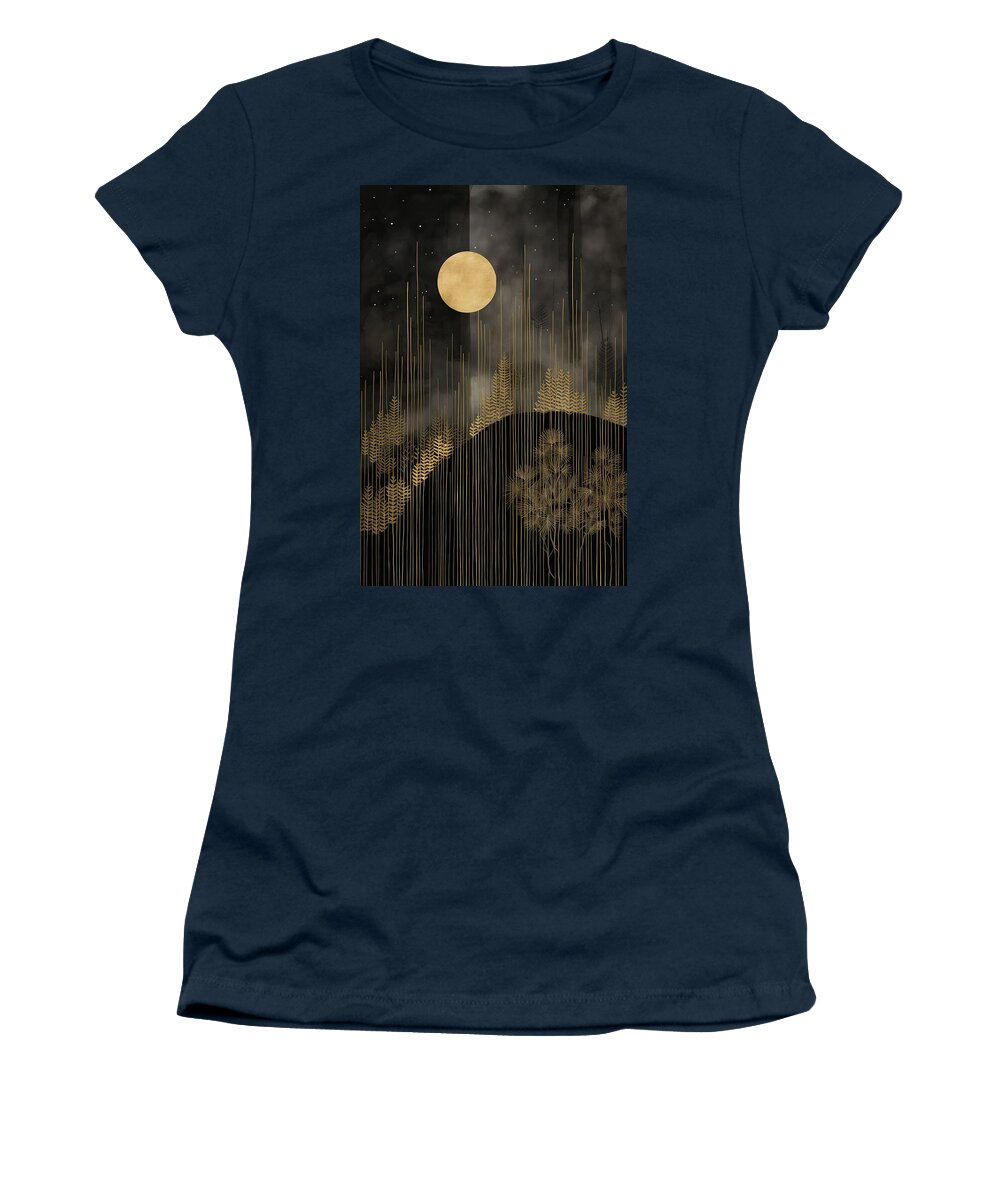 Abstract Forest Art Women's T-Shirt featuring the painting Abstract Forest with Black and Gold Art by Lourry Legarde