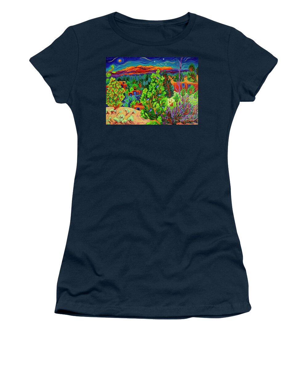 Night Scene Women's T-Shirt featuring the painting Adobe Walls of Old by Cathy Carey