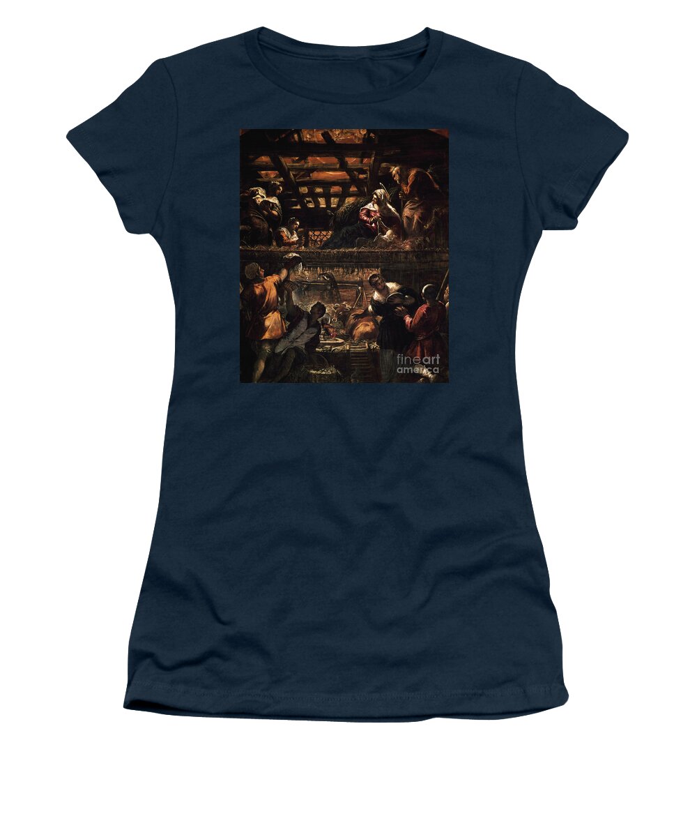 Tintoretto Women's T-Shirt featuring the painting Adoration of the shepherds by Tintoretto by Jacopo Robusti Tintoretto
