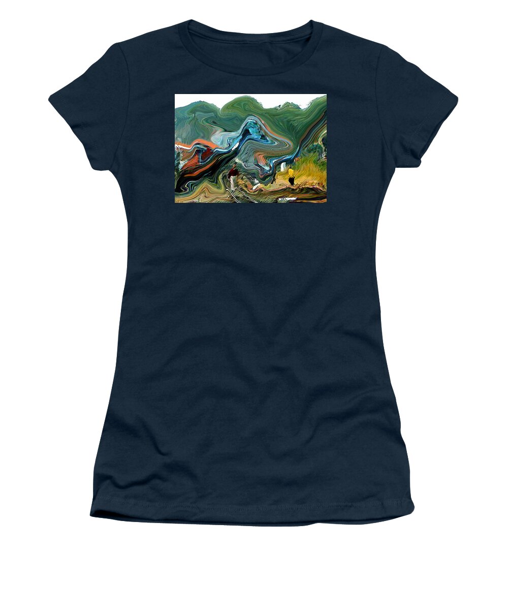 Railway Tracks Women's T-Shirt featuring the painting After the Deluge by Padamvir Singh