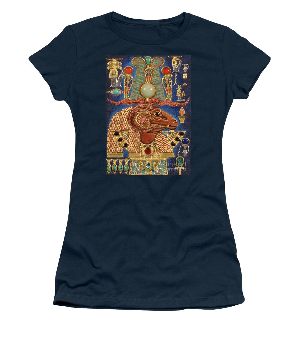 Ancient Women's T-Shirt featuring the mixed media Akem-Shield of Khnum-Ptah-Tatenen and the Egg of Creation by Ptahmassu Nofra-Uaa
