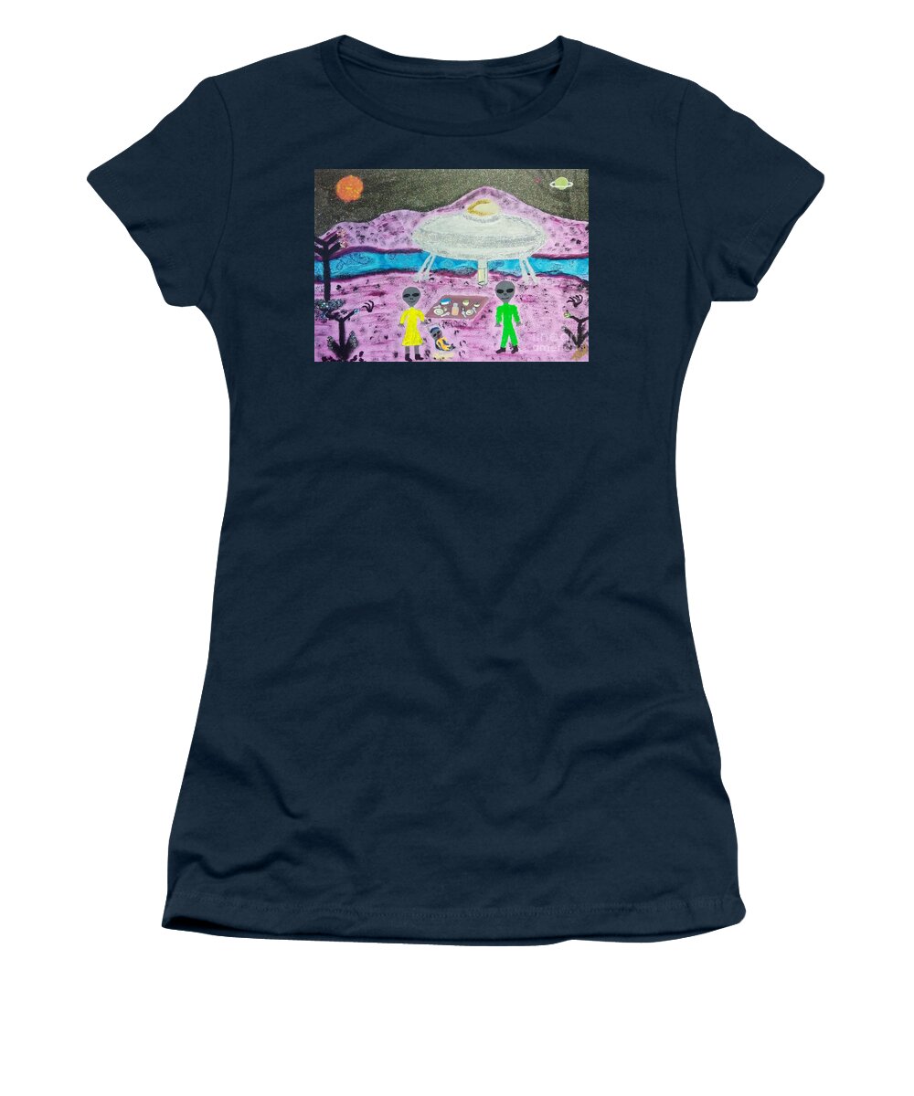 Alien Women's T-Shirt featuring the painting Alien Pick-nick by David Westwood