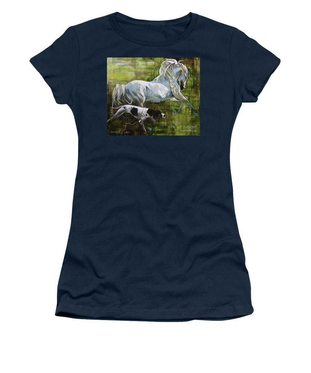 White Horse Women's T-Shirt featuring the painting Alle   by Anastasija Kraineva