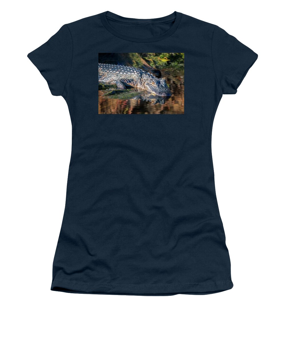 Alligator Women's T-Shirt featuring the photograph Alligator Reflections by Jaki Miller