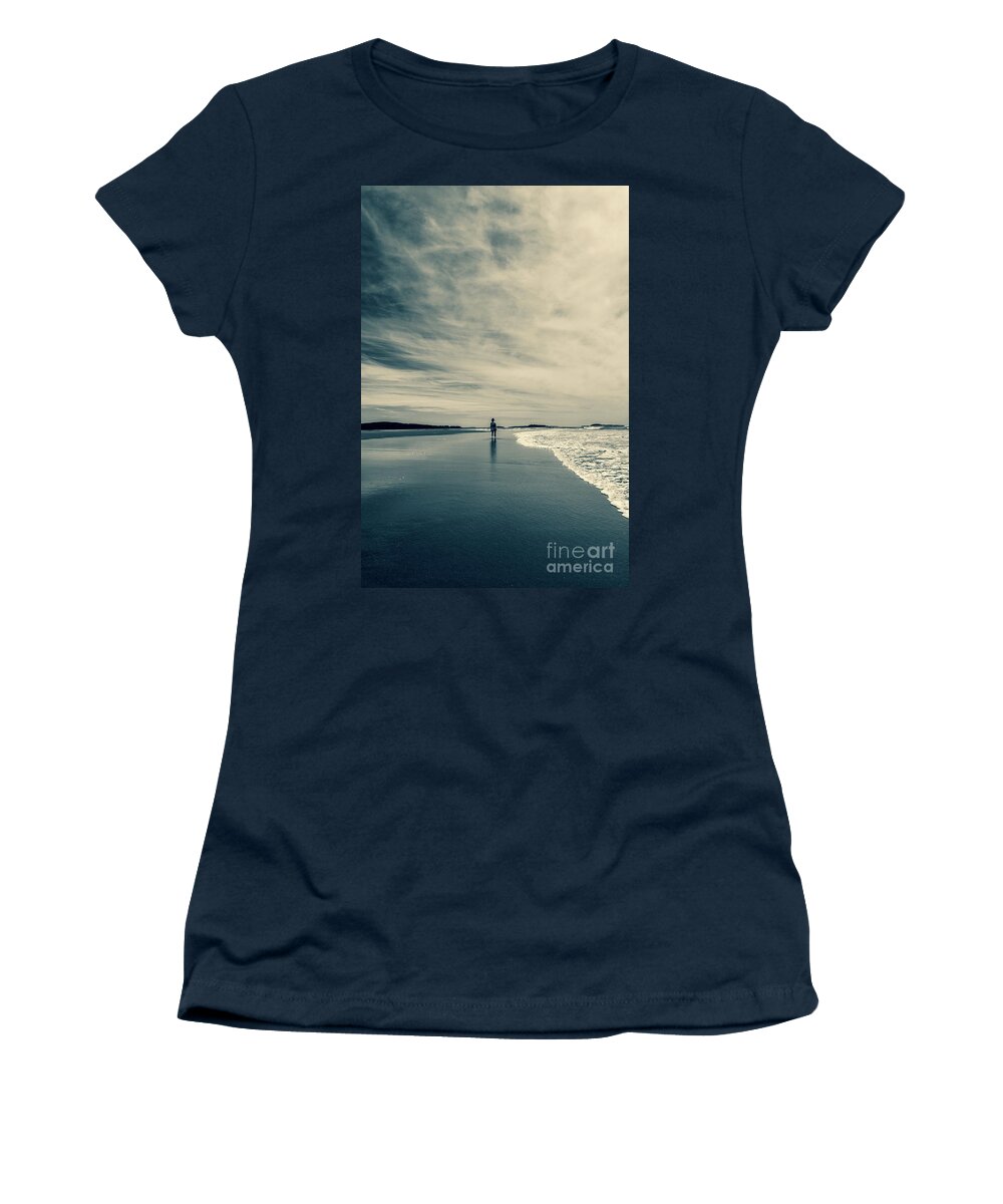 Small Point Women's T-Shirt featuring the photograph Alone on the Beach by Edward Fielding