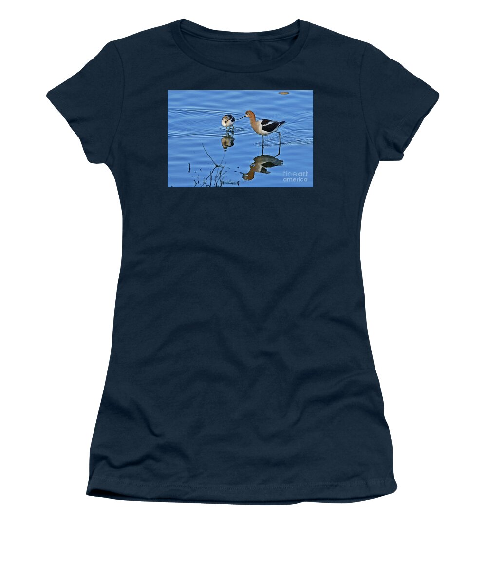 American Avocet Women's T-Shirt featuring the photograph American avocet with Chick by Amazing Action Photo Video