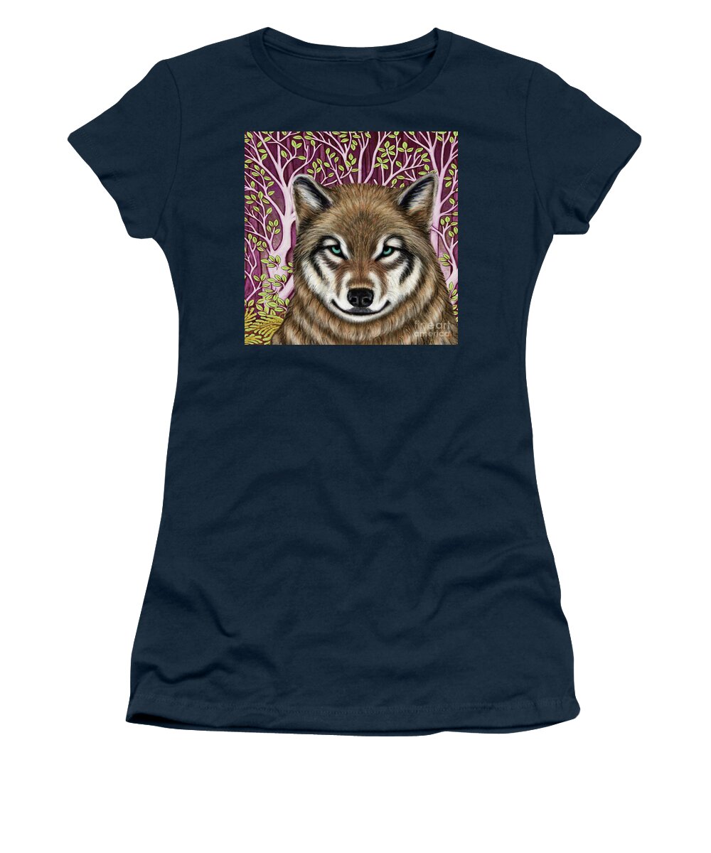 Wolf Women's T-Shirt featuring the painting American Wolf Escapade by Amy E Fraser