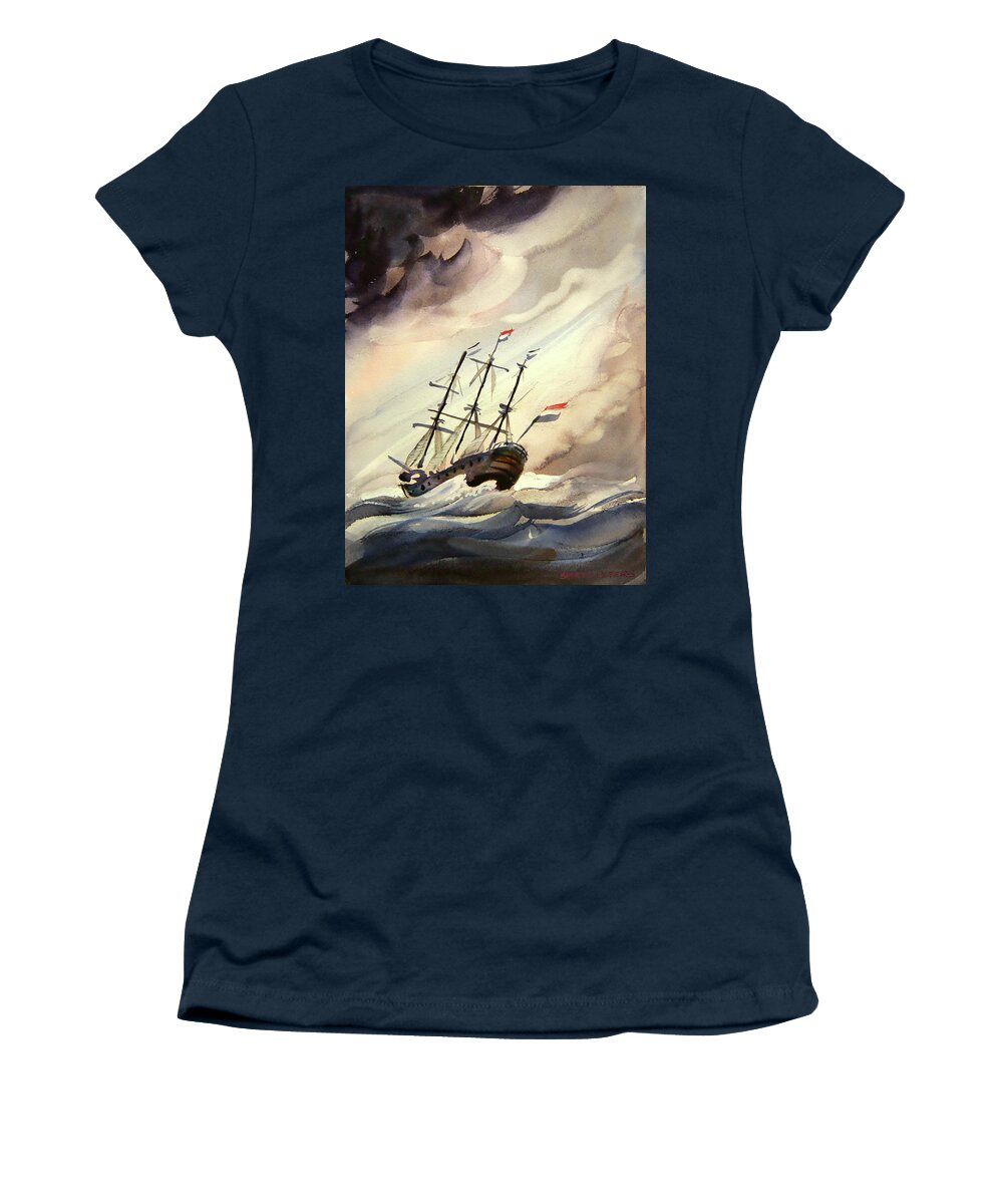 Amsterdam Women's T-Shirt featuring the painting Amsterdam Ship in the Wind by Shirley Peters