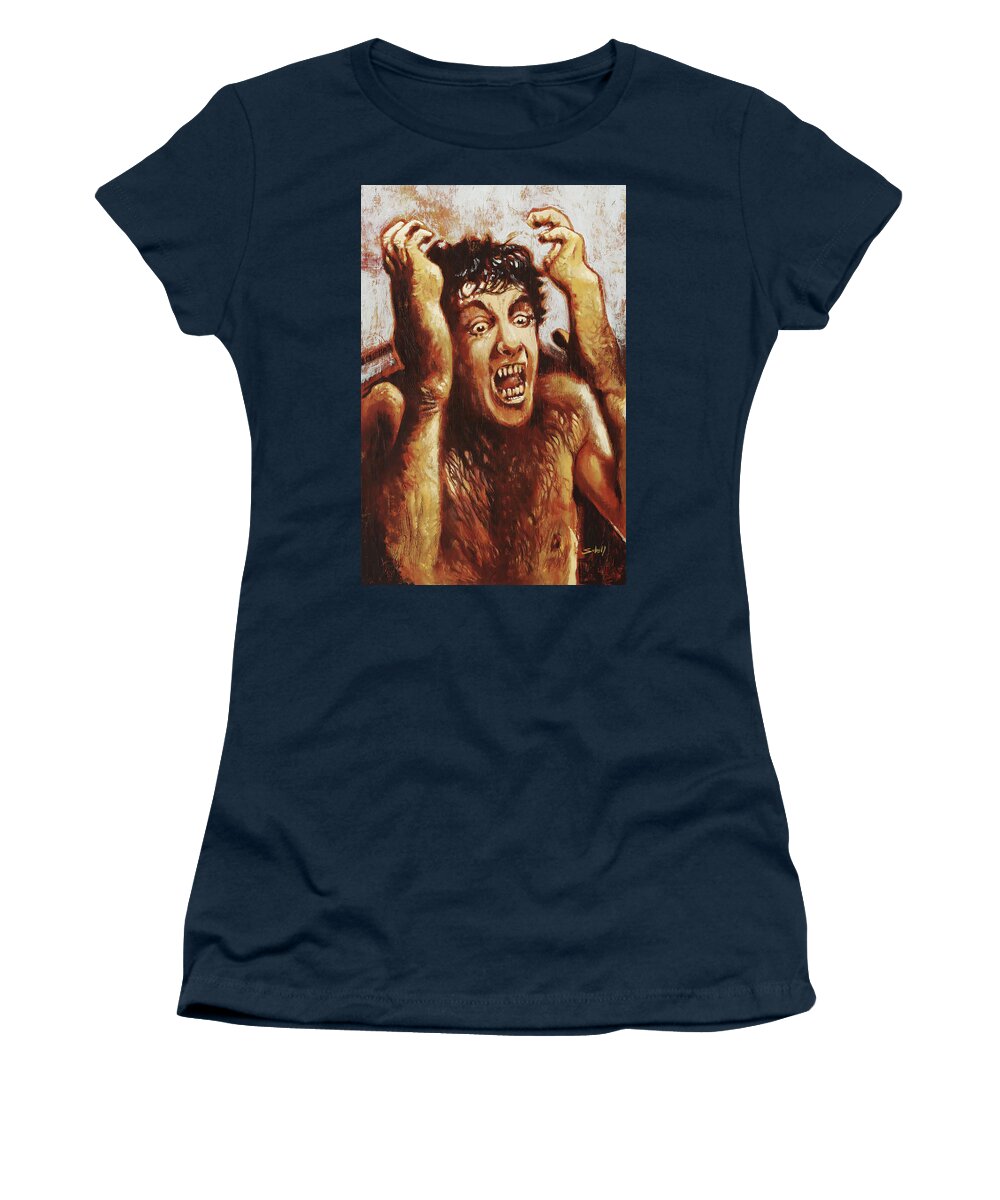 Werewolf Women's T-Shirt featuring the painting An American Werewolf in London - David Naughton by Sv Bell
