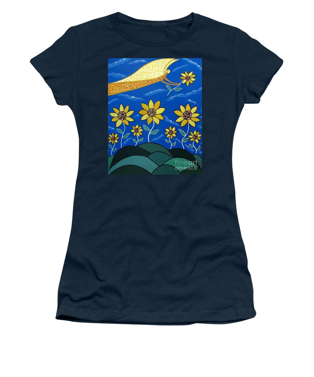 Angel Women's T-Shirt featuring the painting Angelic Flowers by Sandra Marie Adams