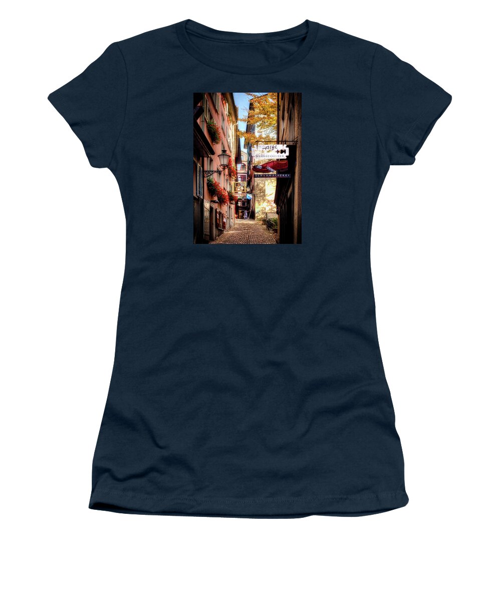 Zurich Women's T-Shirt featuring the photograph Ankengasse Street Zurich by Jim Hill
