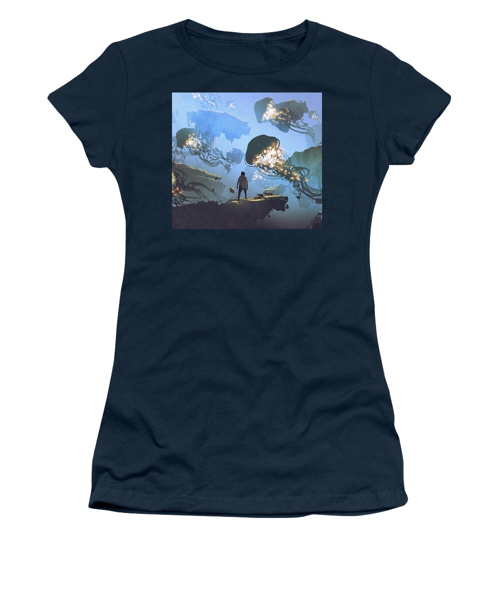 Illustration Women's T-Shirt featuring the painting Another surreal world by Tithi Luadthong