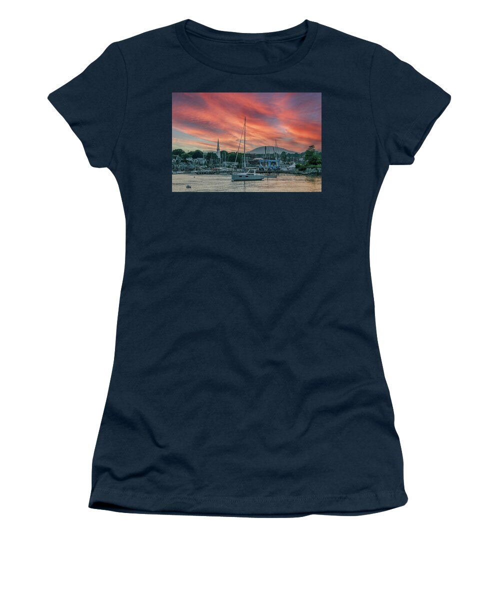 Maine Women's T-Shirt featuring the photograph Approaching the Harbor at Sundown by Marcy Wielfaert