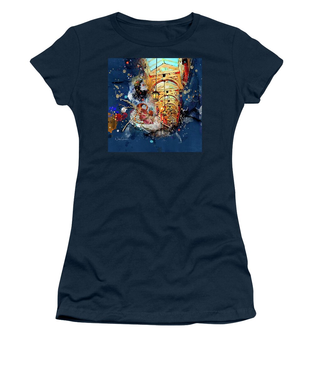 London Women's T-Shirt featuring the mixed media Arcade Ornate Lights by Nicky Jameson