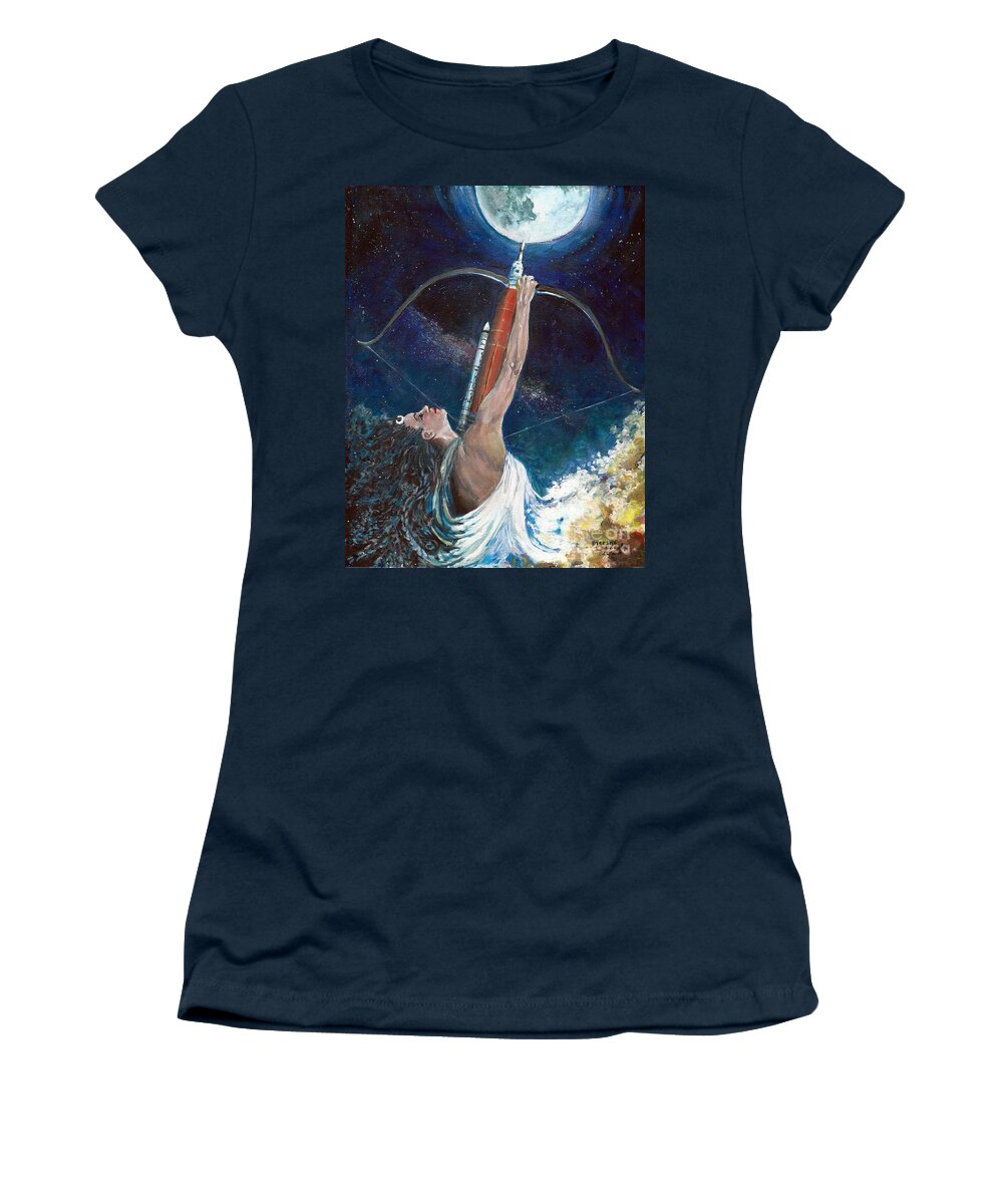 Artemis Women's T-Shirt featuring the painting Artemis small study by Merana Cadorette