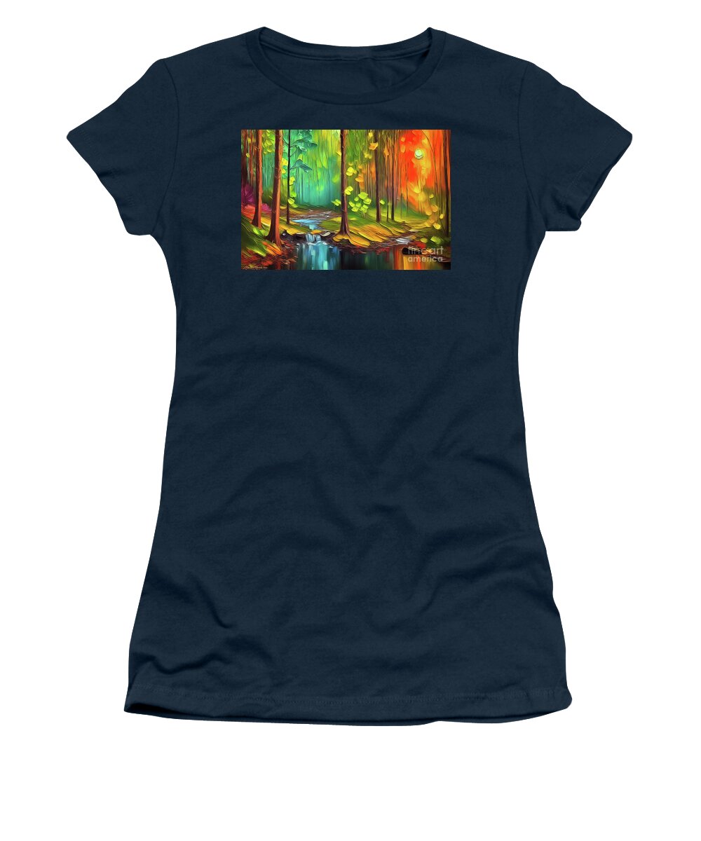 Sunset Women's T-Shirt featuring the mixed media Artistic Creeks V3 by Marty's Royal Art