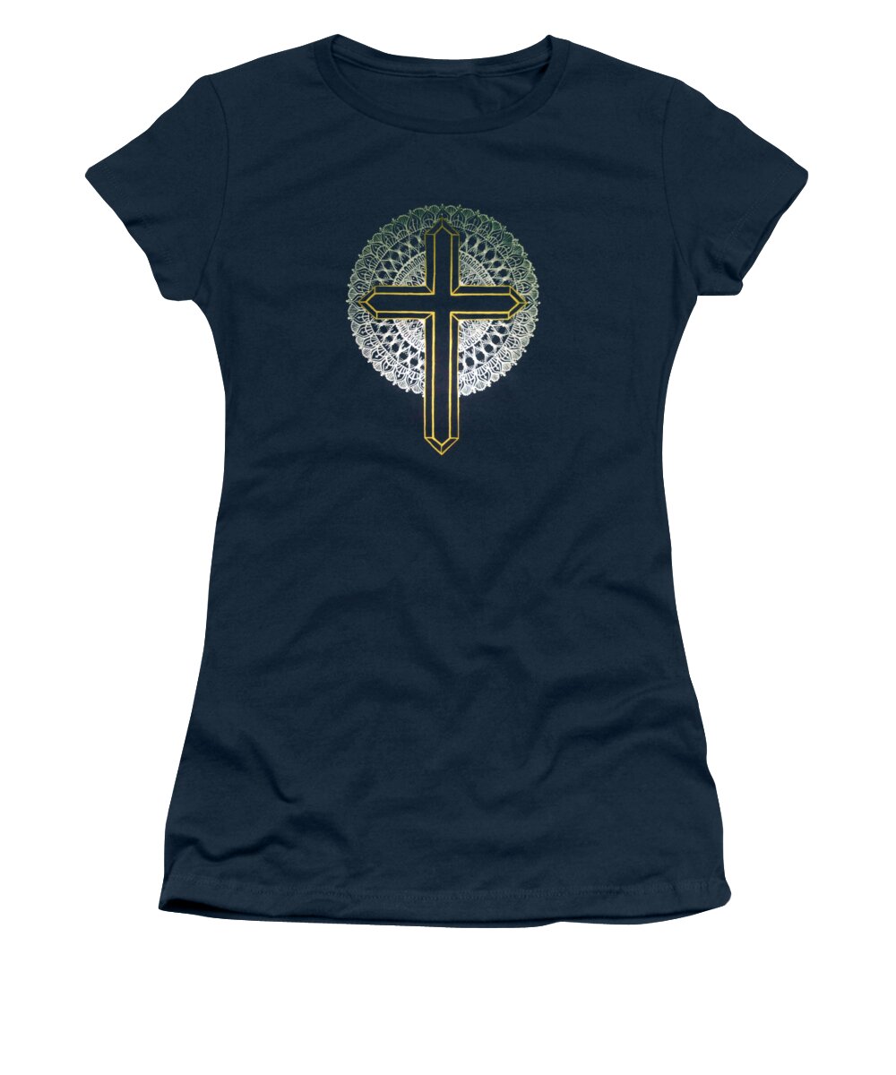 Mandala Women's T-Shirt featuring the painting Gold Cross Mandala by Eseret Art