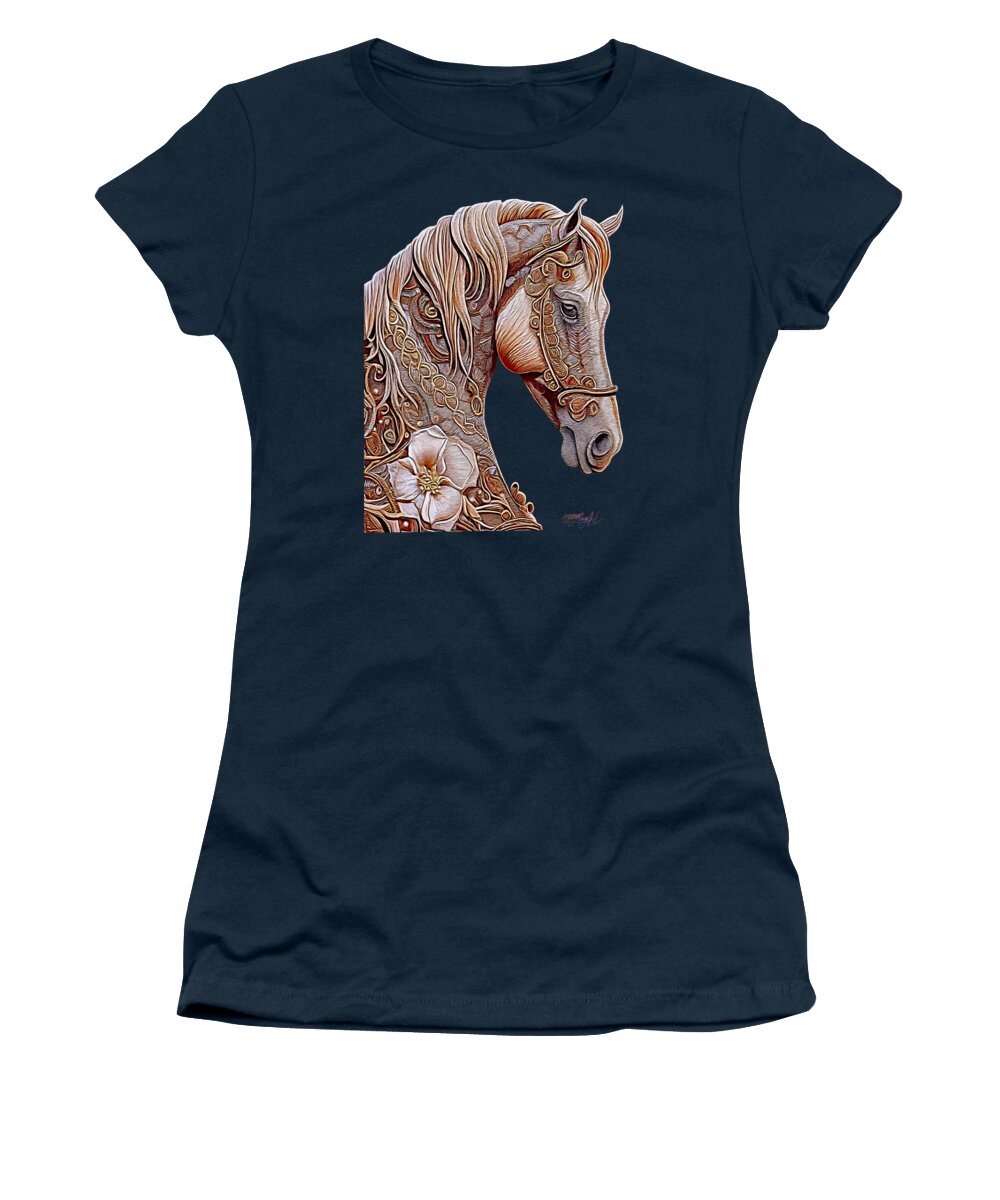 Horse Women's T-Shirt featuring the digital art A painted image of an Arabian horse known as The Sultan's Steed. by OLena Art by Lena Owens - Vibrant DESIGN