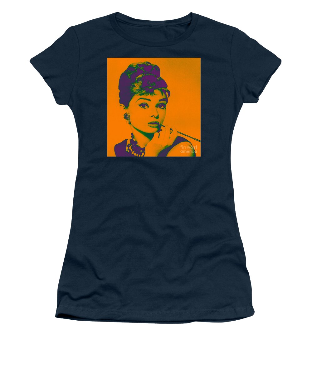 Audrey Hepburn Women's T-Shirt featuring the painting Audrey Hepburn Purple by Kathleen Artist PRO