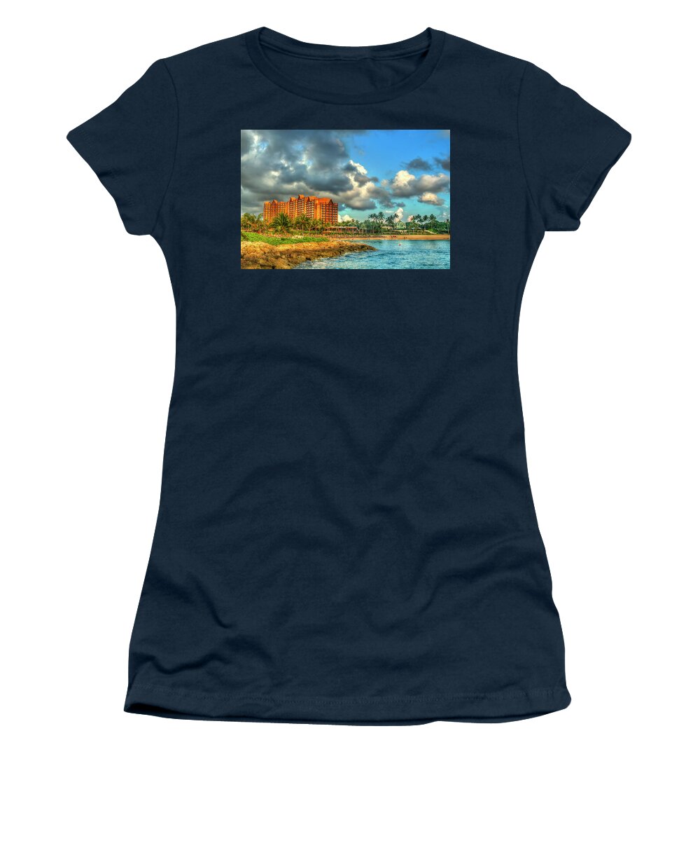 Reid Callaway The Aqua Pool Women's T-Shirt featuring the photograph Oahu HI Aulani Disney Resort and Spa 2 Destination Paradise Seascape Art by Reid Callaway