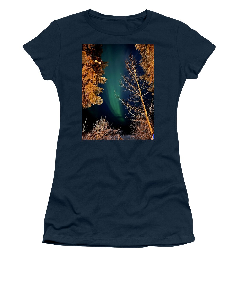 Aurora Women's T-Shirt featuring the photograph Aurora Trees by Barbara Von Pagel