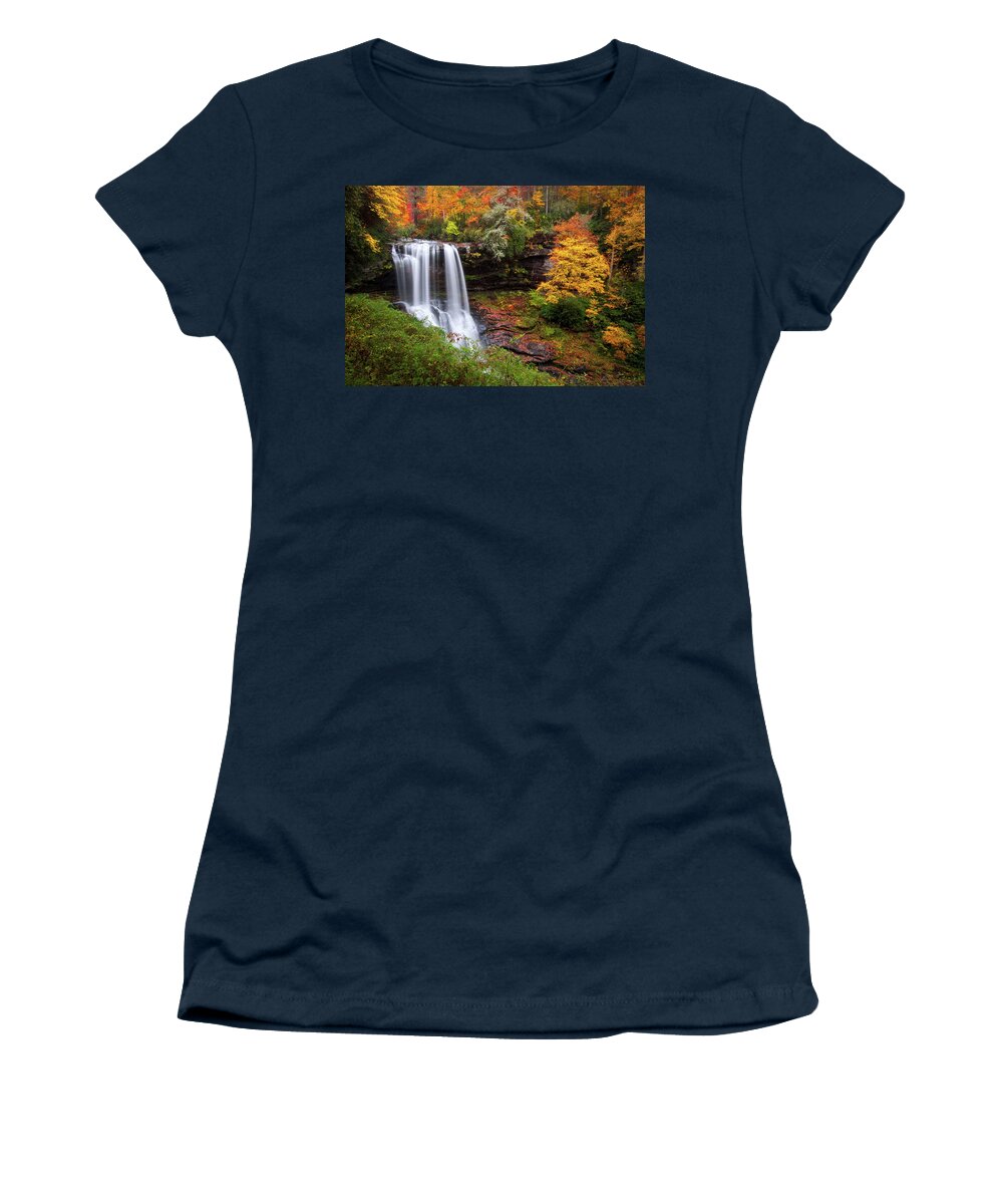 Waterfalls Women's T-Shirt featuring the photograph Autumn at Dry Falls - Highlands NC Waterfalls by Dave Allen