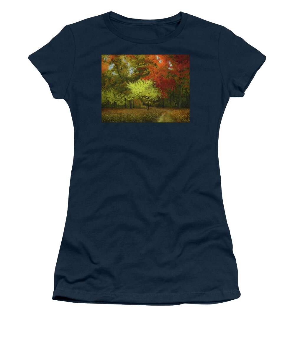 Nature Women's T-Shirt featuring the painting Autumn at Wildwoods by Charles Owens
