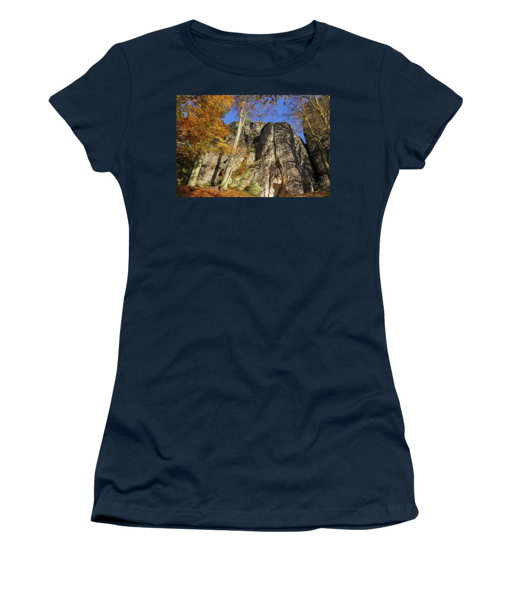 Saxon Switzerland Women's T-Shirt featuring the photograph Autumn colors in Saxon Switzerland by Sun Travels
