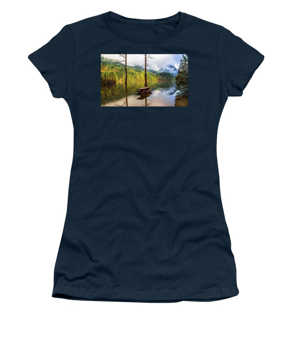 Alex Lyubar Women's T-Shirt featuring the photograph Autumn flood at Picnic Area by Alex Lyubar